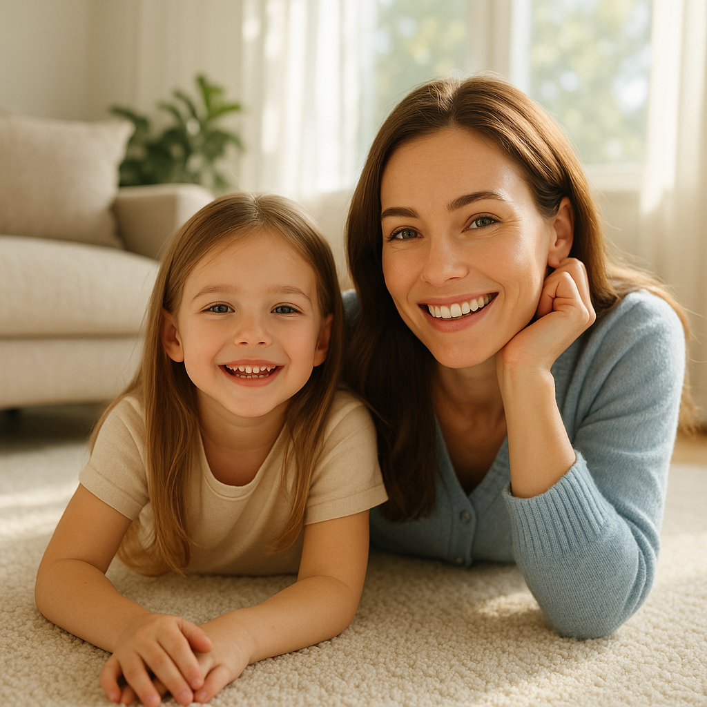 Family enjoying health benefits of professionally cleaned carpets.
