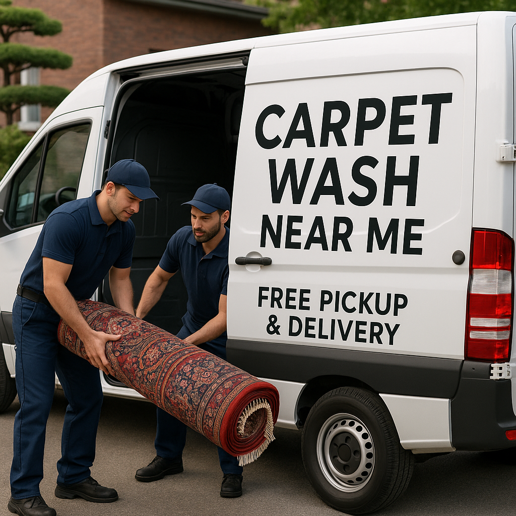 Rug pickup and delivery service for professional wash.